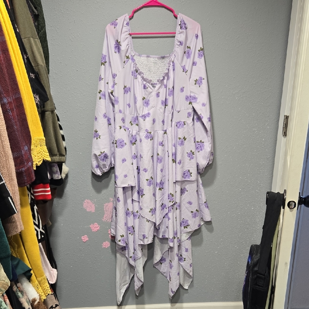 Floral Purple Dress with Asymmetrical Hem